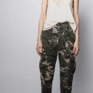 Zadig & Voltaire Pants S Women Pilote Camo Leo Green Ankle Cargo Cotton Blend 40